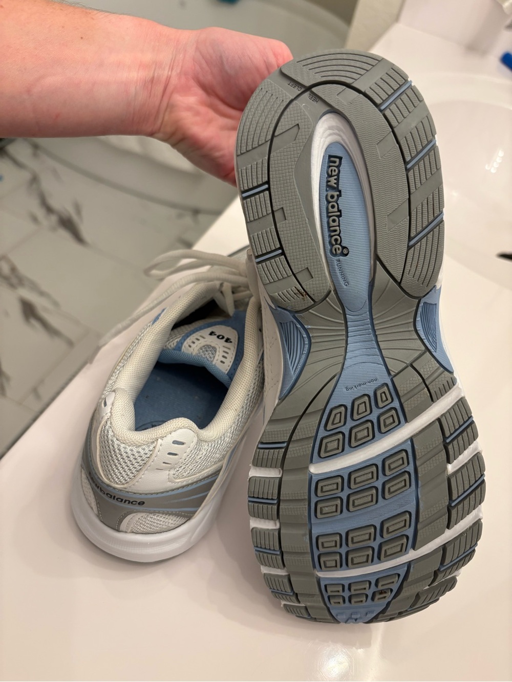 New Balance White and Light Blue Athletic Sneakers - Picture 2 of 5